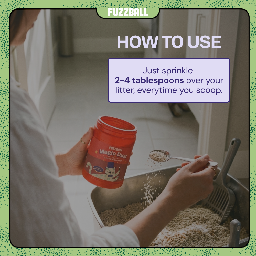 FUZZBALL Magic Dust Cat Litter Deodorizer (500g) | Odor Eliminator & Clumping Booster | For All Litter Types | Double-Duty for Poop & Urine | Advanced Premium Formula