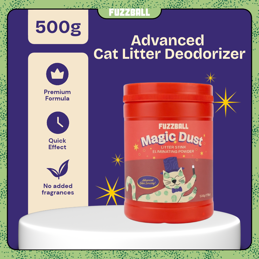 FUZZBALL Magic Dust Cat Litter Deodorizer (500g) | Odor Eliminator & Clumping Booster | For All Litter Types | Double-Duty for Poop & Urine | Advanced Premium Formula